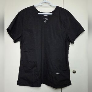🌷Landau Essentials Women's XL Black V Neck Scrub Top Multi-Pocket